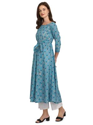 Sky-blue printed cotton cotton-kurtis 3