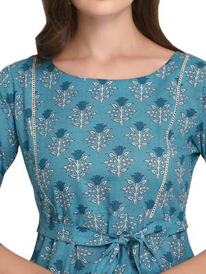 Sky-blue printed cotton cotton-kurtis 4