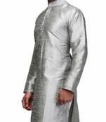 Grey plain art silk kurta-pajama