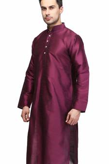 Maroon plain art silk kurta-pajama