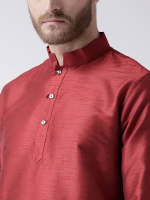 Maroon plain art silk islamic-kurta-pajama 2