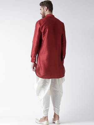 Maroon plain art silk islamic-kurta-pajama 3