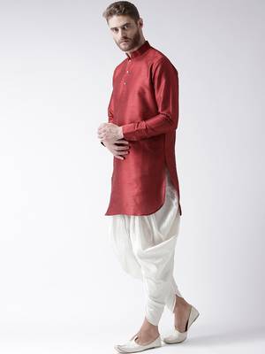 Maroon plain art silk islamic-kurta-pajama 1