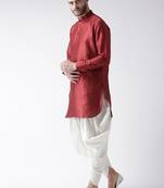 Maroon plain art silk islamic-kurta-pajama