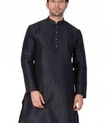 Black plain art silk kurta-pajama