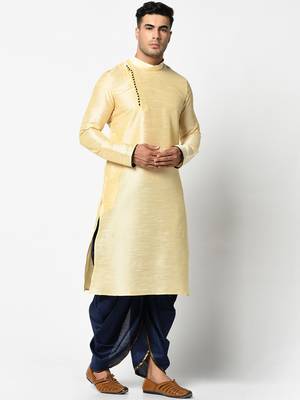 Fawn plain art silk islamic-kurta-pajama 3