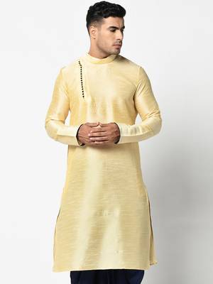 Fawn plain art silk islamic-kurta-pajama 4