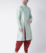 Green plain art silk islamic-kurta-pajama