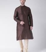 Brown plain art silk kurta-pajama