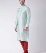 Green plain art silk kurta-pajama