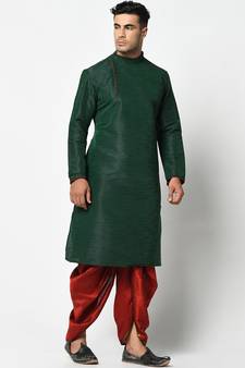 Green plain art silk kurta-pajama