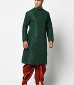 Green plain art silk kurta-pajama