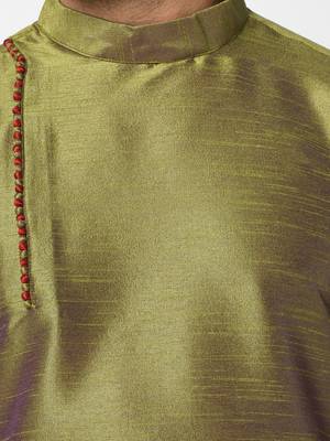 Green plain art silk islamic-kurta-pajama 2