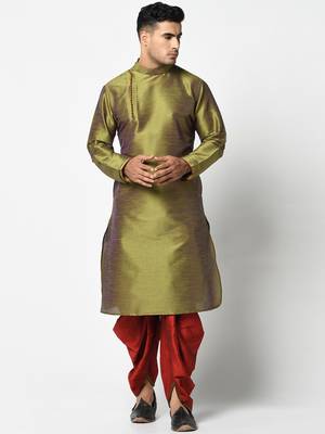 Green plain art silk islamic-kurta-pajama 3