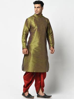 Green plain art silk islamic-kurta-pajama 4