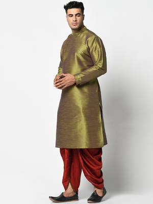 Green plain art silk islamic-kurta-pajama 1