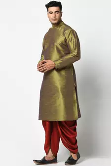 Green plain art silk islamic-kurta-pajama