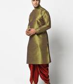 Green plain art silk islamic-kurta-pajama