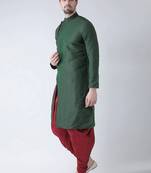 Green plain art silk islamic-kurta-pajama