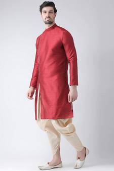 Maroon plain art silk islamic-kurta-pajama