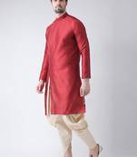 Maroon plain art silk islamic-kurta-pajama
