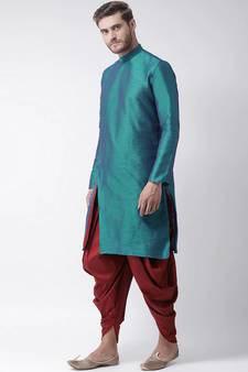Green plain art silk islamic-kurta-pajama