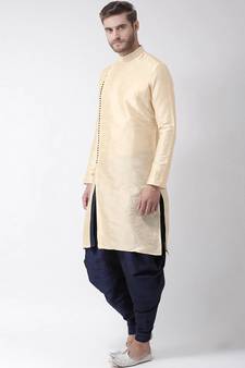Fawn plain art silk islamic-kurta-pajama