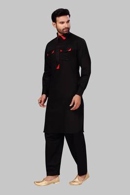 Black plain cotton poly pathani-suits 4