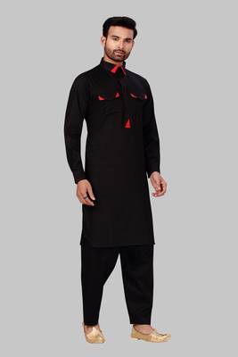 Black plain cotton poly pathani-suits 1