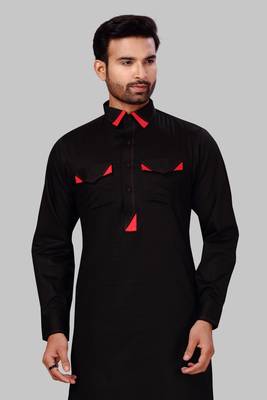 Black plain cotton poly pathani-suits 5