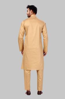 Gold plain cotton poly kurta-pajama
