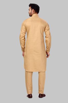 Gold plain cotton poly pathani-suits 2