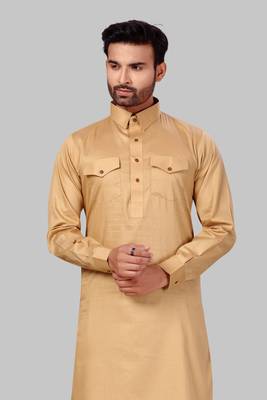 Gold plain cotton poly pathani-suits 4
