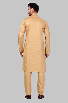 Gold plain cotton poly kurta-pajama