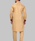 Gold plain cotton poly pathani-suits