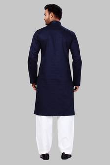 Blue plain cotton poly kurta-pajama