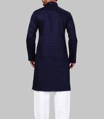 Blue plain cotton poly kurta-pajama