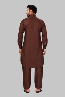 Brown plain cotton poly pathani-suits 1