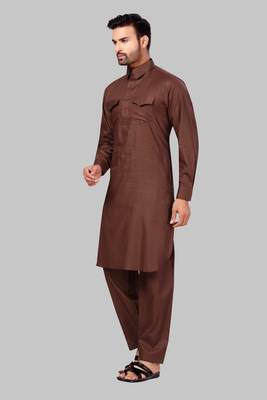 Brown plain cotton poly pathani-suits 2