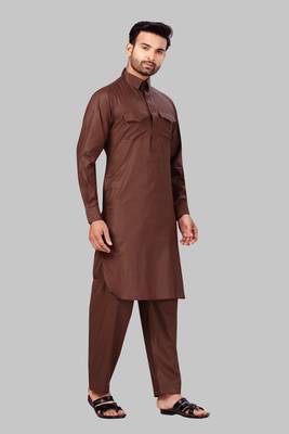 Brown plain cotton poly pathani-suits 3