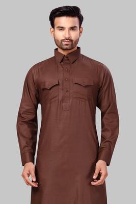 Brown plain cotton poly pathani-suits 4