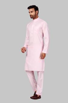 Pink plain cotton poly kurta-pajama