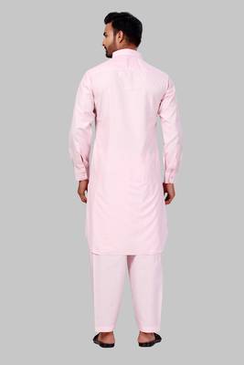 Pink plain cotton poly pathani-suits 1