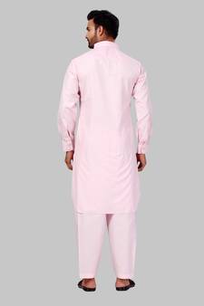 Pink plain cotton poly pathani-suits