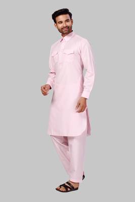 Pink plain cotton poly pathani-suits 2
