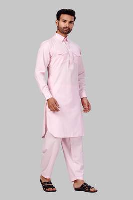 Pink plain cotton poly pathani-suits 3