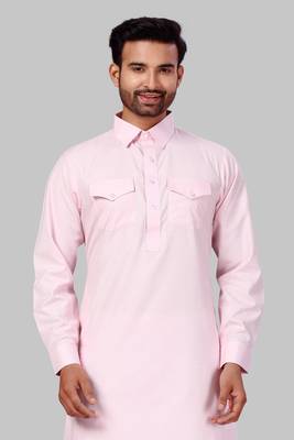 Pink plain cotton poly pathani-suits 4