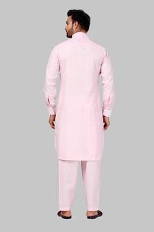 Pink plain cotton poly pathani-suits