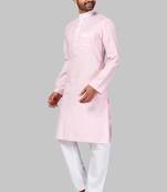 Pink plain cotton poly kurta-pajama
