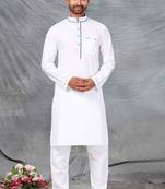 White plain cotton poly kurta-pajama